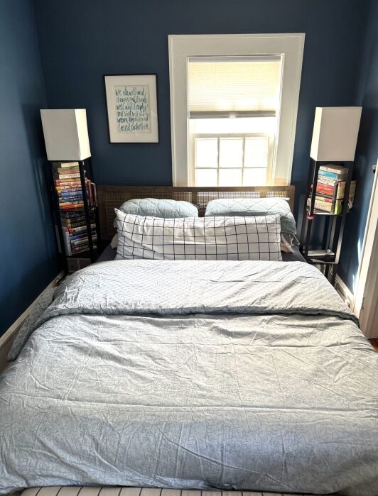 A Boll & Branch comforter on a bed. 