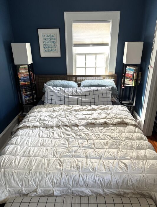 A Coyuchi duvet insert on a bed. 