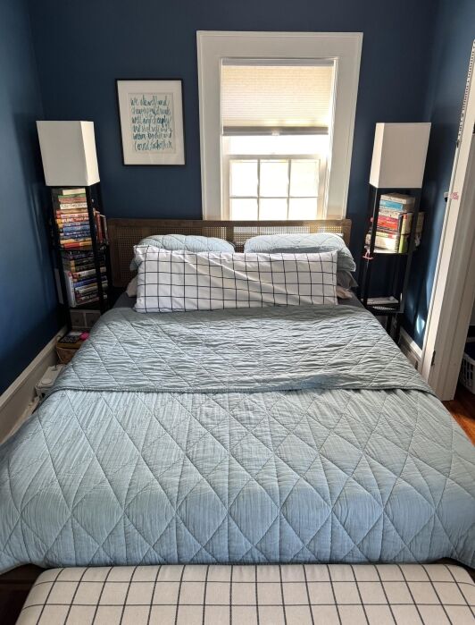 A Pact quilt on a bed. 