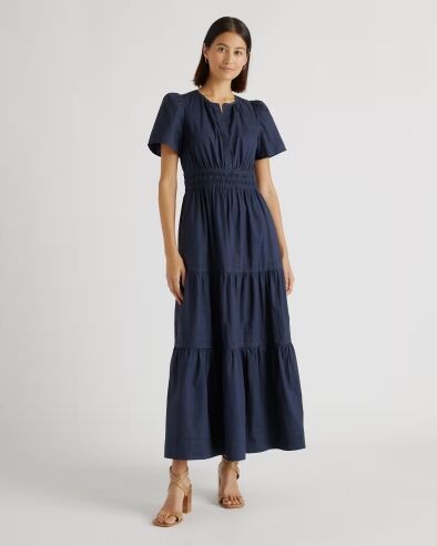 cotton dresses with sleeves Women's Curated Charm Blue Toile Print Cotton Midi Dress | Size: L main image 0