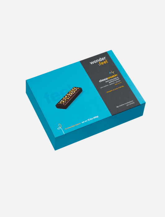A rectangular blue box labeled "Wonderfeel Chocosomnia" containing 10 chocolate bites, shown against a plain white background.