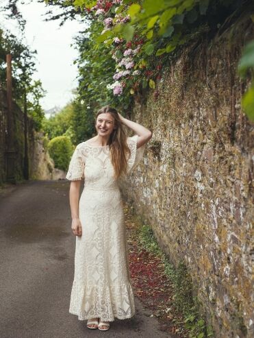 ivory lace 3 4 sleeve dress Women's Meant for This Ivory Openwork Lace Long Sleeve Maxi Dress | Size: L main image 0
