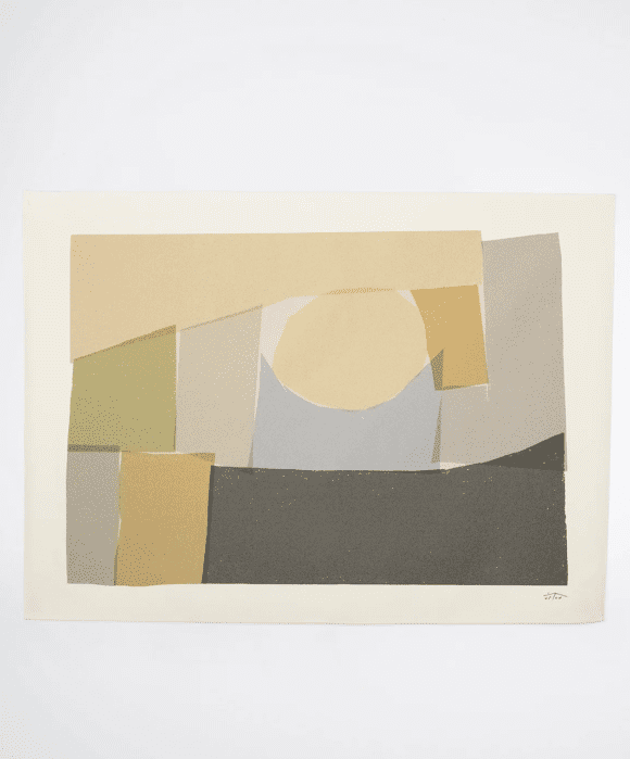 A subtle abstract piece with earthy toned shapes. 