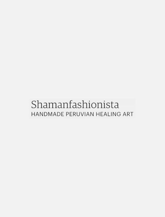 Shamanfashionista: Handmade Peruvian Healing Art" written in black text on a white background.