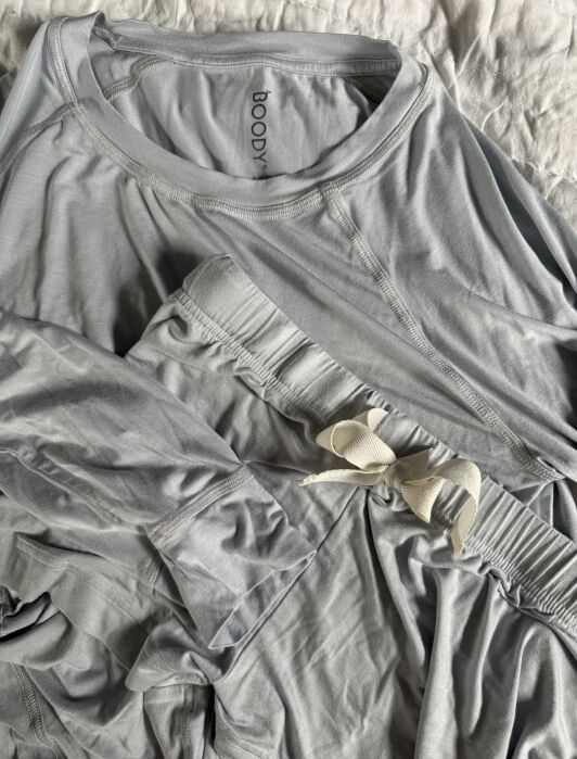 Close up of Boody pajamas. 